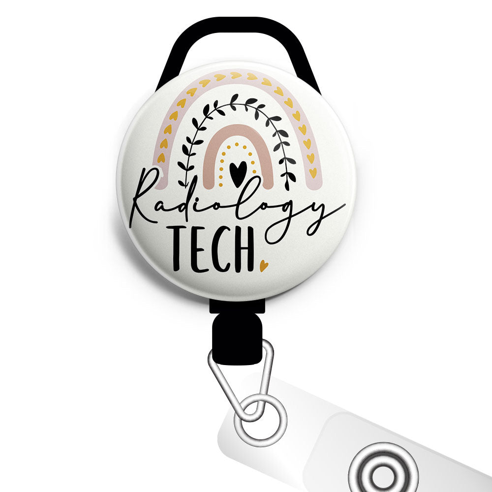 Radiology Tech Rainbow Retractable ID Badge Reel • Cute Rad Tech Gift Badge Holder • Swapfinity Slide Clip / Black