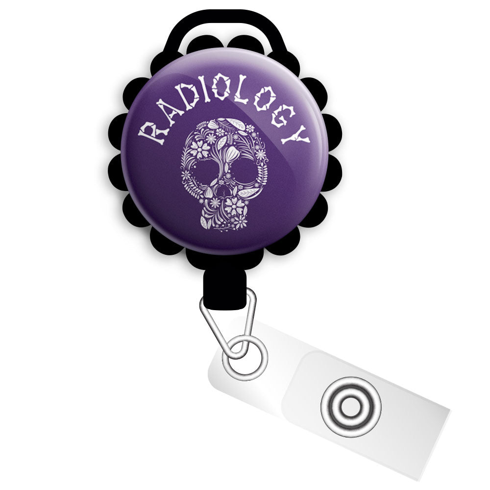 Radiology Skull Retractable ID Badge Reel • X-Ray Tech, X Ray Radiologist, Radiology Technician, Radiologic Technologist Gift - Slide Clip / Black - Topperswap