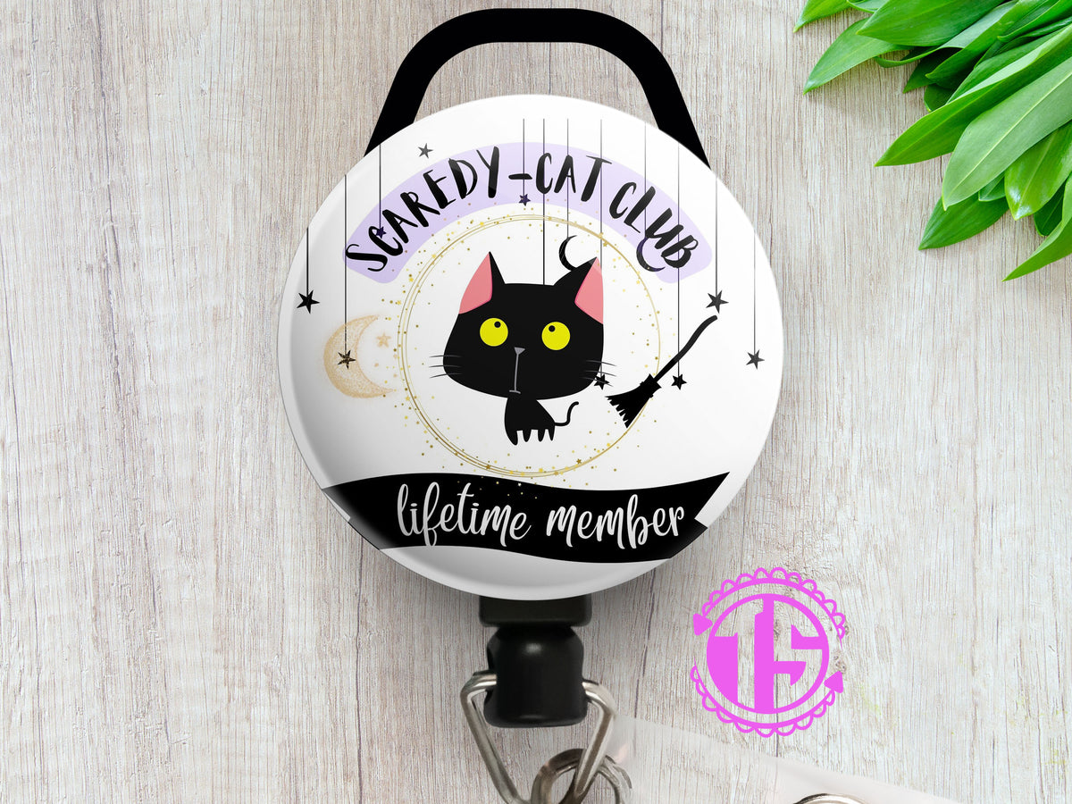 Scaredy Cat Retractable ID Badge Reel • Halloween Funny Badge Holder •  Swapfinity