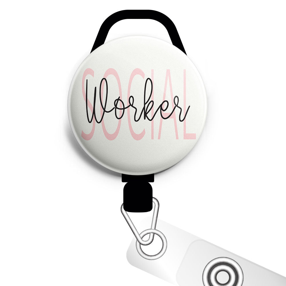 Social Worker Reflection Retractable ID Badge Reel • Social Worker Gift Badge Holder • Swapfinity Slide Clip / Black