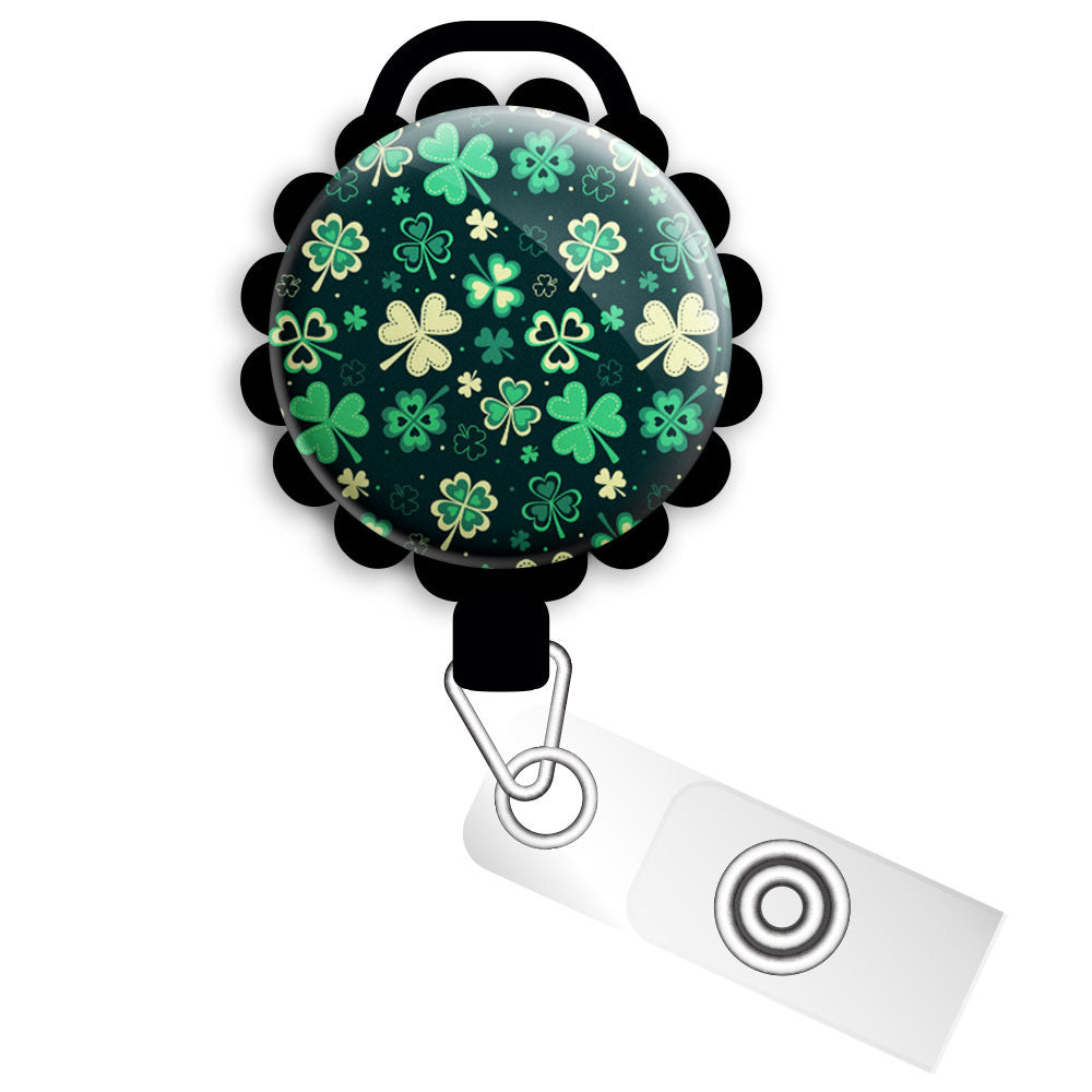 Showering Shamrocks Retractable ID Badge Reel • St. Patrick's Day Clover ID Badge Holder • Swapfinity - - Topperswap