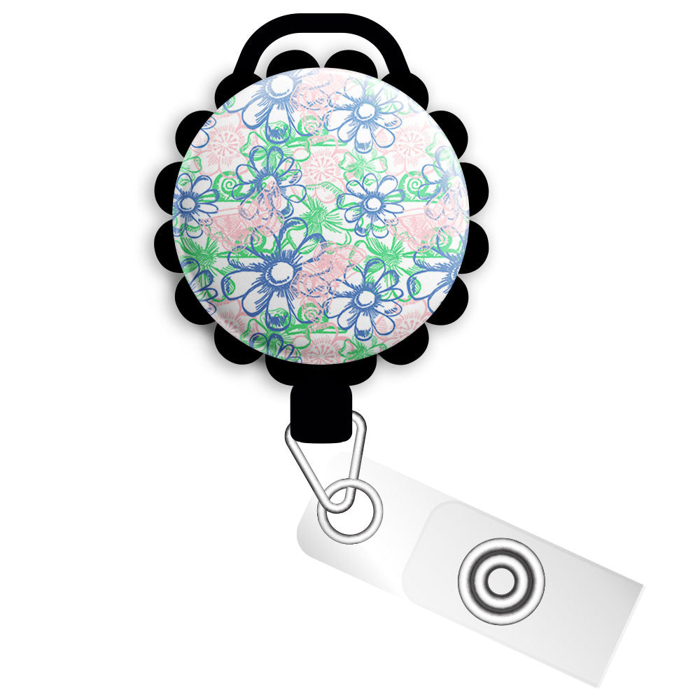 Spring Daisies Retractable ID Badge Reel • Spring Badge Holder • Swapfinity - Slide Clip / Black - Topperswap