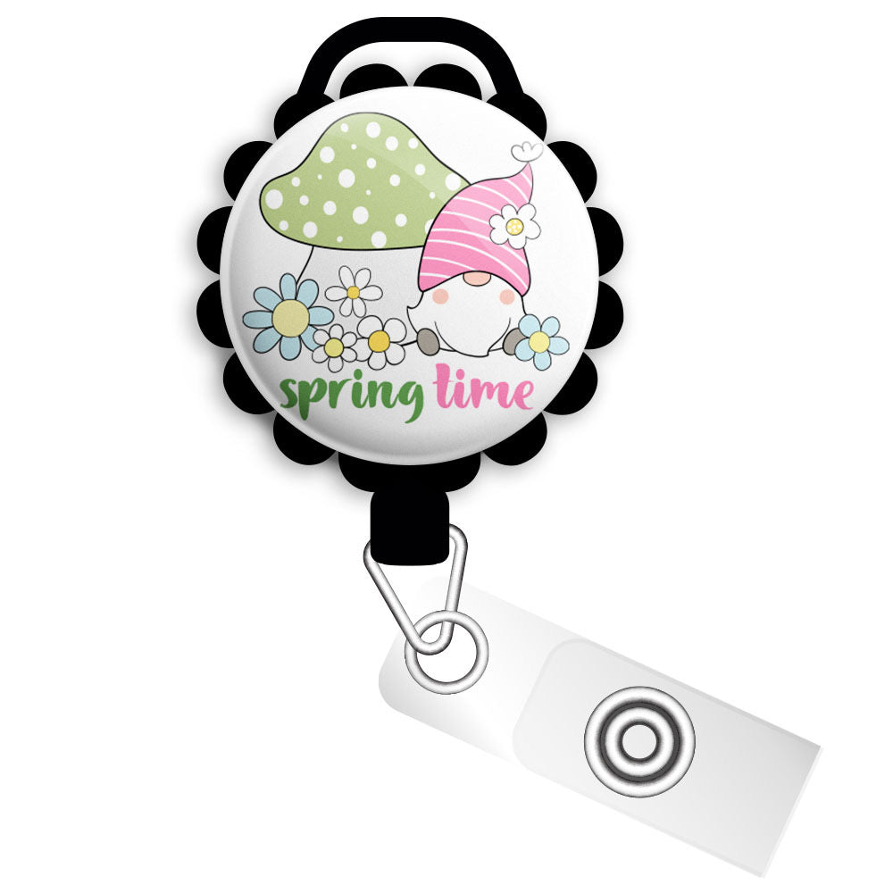 Spring Time Gnome Retractable ID Badge Reel • Spring Season Badge Holder •  Swapfinity