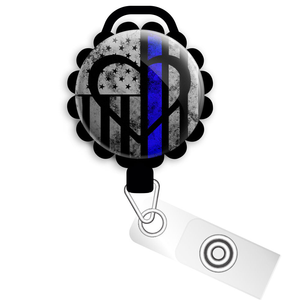 Thin Blue Line Symbolic Heart Retractable ID Badge Reel • Police, Law  Enforcement Gift • ID Badge Holder • Swapfinity