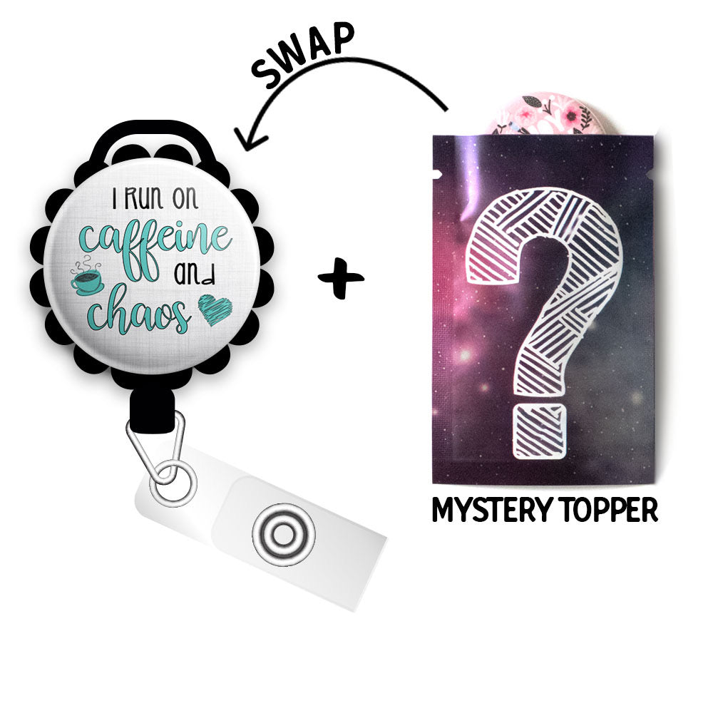 Caffeine and Chaos Retractable ID Badge Reel • Funny Nurse, Medical Humor, CNA Gift, LPN, PSC, RN, MA, HHA • Swapfinity - - Topperswap