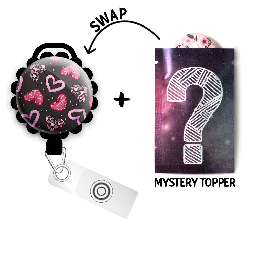 Floating Hearts Retractable ID Badge Reel • Valentine's Day Candy ID Badge Holder • Swapfinity - - Topperswap