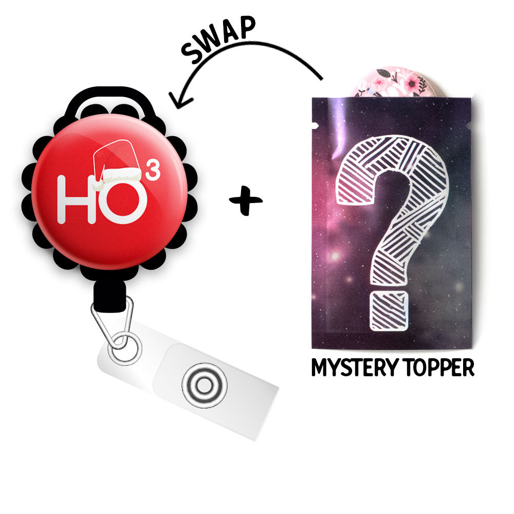 Cute Ho Ho Ho Retractable ID Badge Reel • Christmas, Nursing Student Gift • Swapfinity - Slide+Mystery Topper / Black - Topperswap