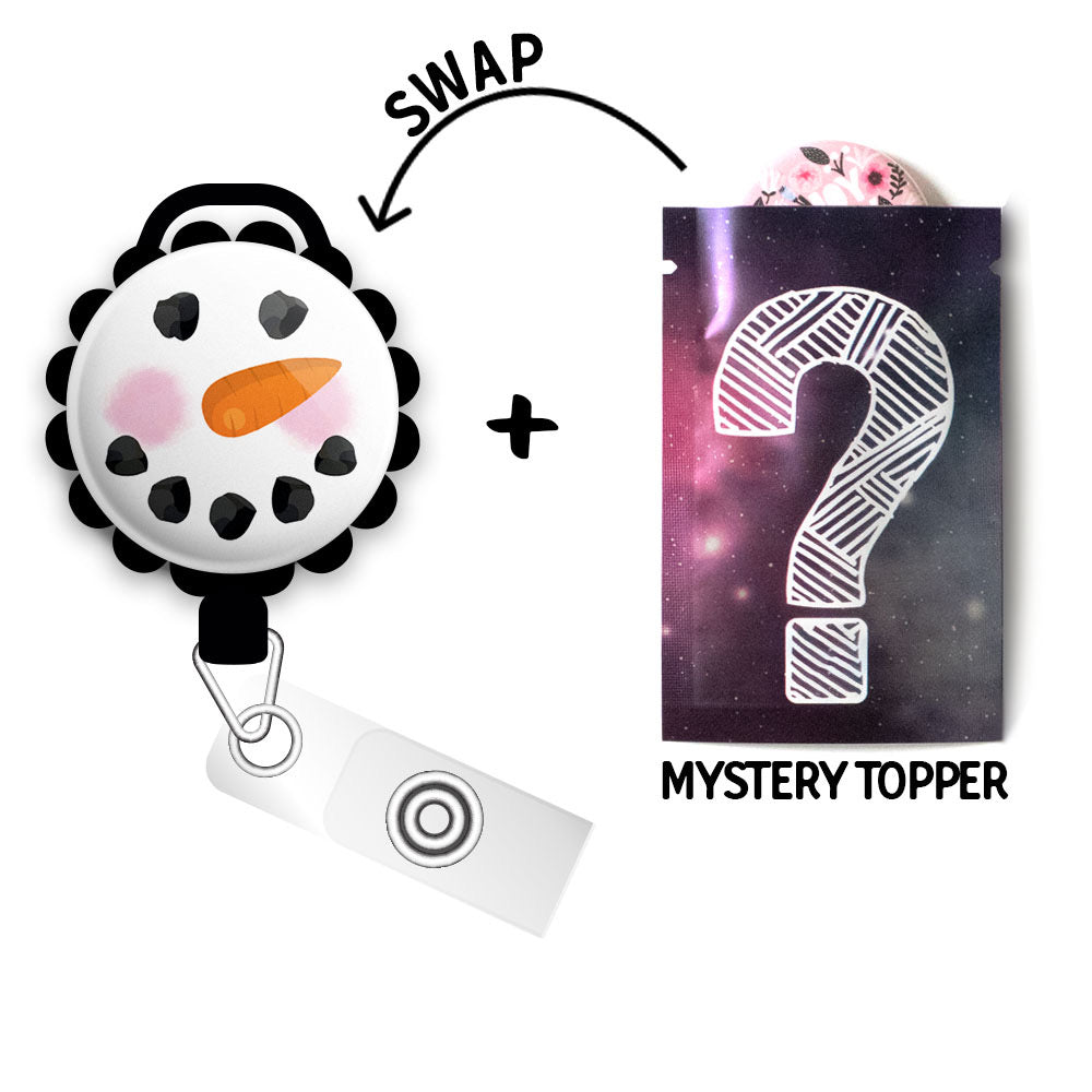 Shivers the Snowman Retractable ID Badge Reel • Christmas Badge Reel • Swapfinity - Slide+Mystery Topper / Black - Topperswap