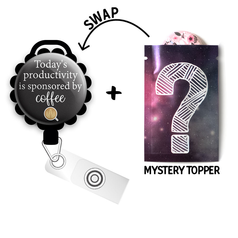 Today's Productivity Sponsored By Coffee Retractable ID Badge Reel • Funny, Humor, Coffee, Caffeine Gift • Swapfinity - - Topperswap