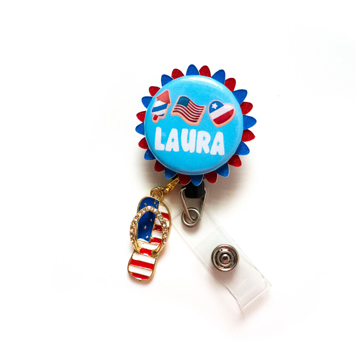 American Flag Flip Flop Charm Badge Reel Add-on -  - Topperswap