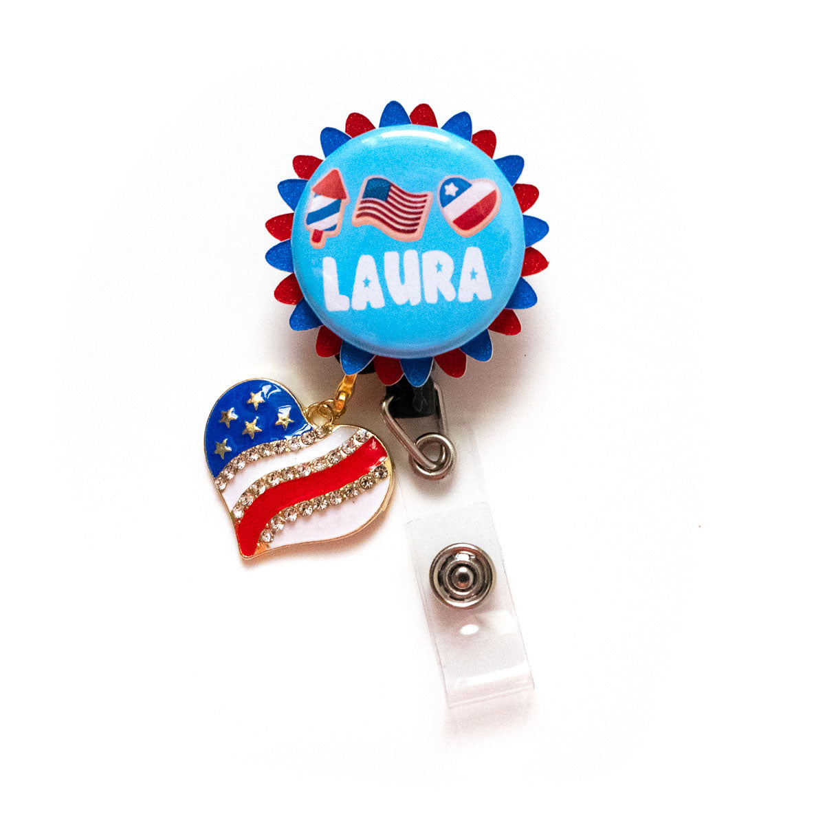 American Flag Heart with Studs Charm Badge Reel Add-on -  - Topperswap