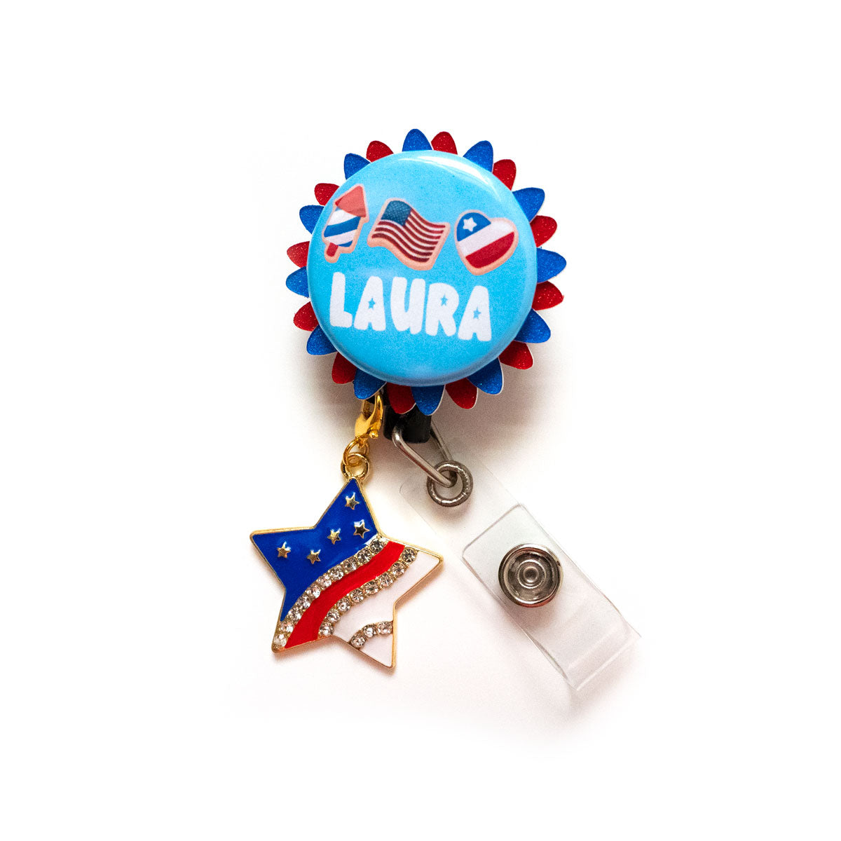 American Flag Star with Studs Charm Badge Reel Add-on -  - Topperswap