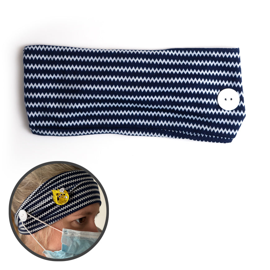 Navy Chevron Headband with Buttons for Mask | Ear Saver -  - Topperswap