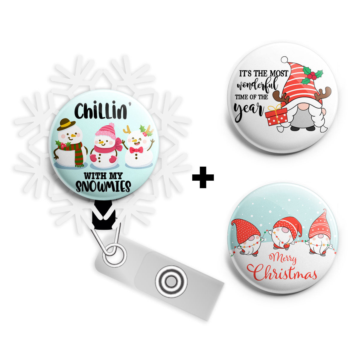 Snowflake Puns Bundle (Save 15%) • Winter Glitter Snowflake Retractable Magnetic ID Badge Reel, ID Holder • Swapfinity -  - Topperswap