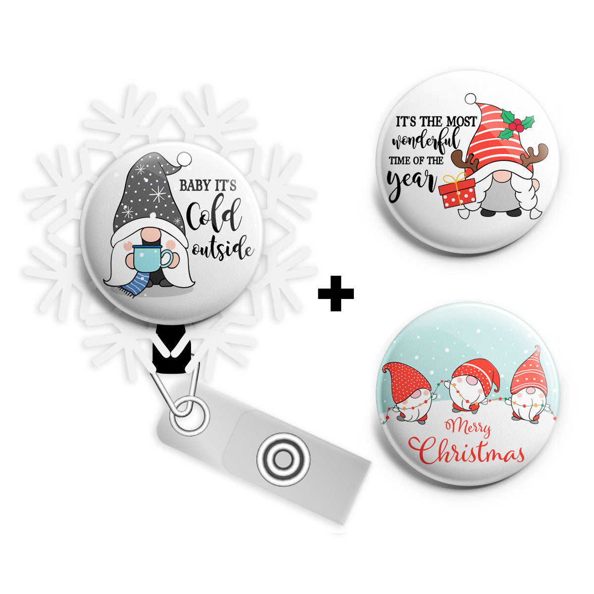 Snowflake Gnome Bundle (Save 15%) • Winter Gnome Glitter Snowflake Retractable Magnetic ID Badge Reel, ID Holder • Swapfinity -  - Topperswap